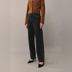 NWT Mango Black Straight Leg Jeans with Stud Details